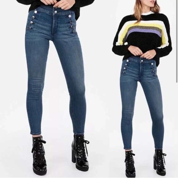 Express 4R Blue High Rise Skinny Ankle Jeans Sailorcore Coastal  Button
A180 - Picture 1 of 10